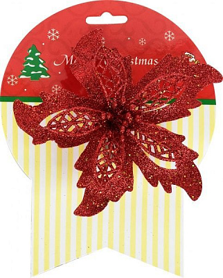 Декорація новорічна Shunda Квітка пуансетія завиток 14 см червона