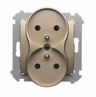 Розетка подвійна із заземленням Simon 54 зі шторками без кришки золотистий DGZ2MZ.01/44