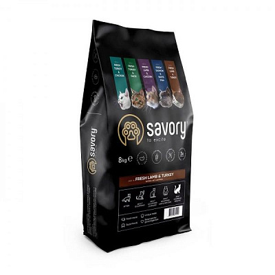 Корм Savory для котів з чутливим травленням 8 кг (ягня та індичка)