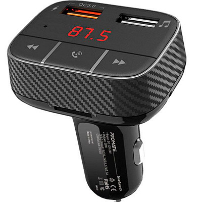 FM-трансмиттер Promate SmarTune-2+ Bluetooth 5.0 USB QC 3.0 AUX/SD/USB Black
