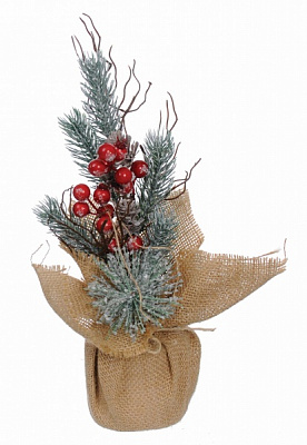 Искусственная елкаискусственная с ягодами и листьями в горшке из мешка 34 см (K-402898) 
