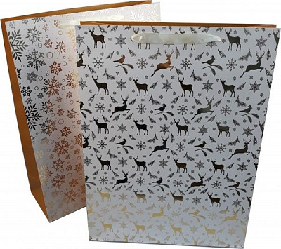 Пакет бумажный подарочный белый с золотистым орнаментом 32x43 см 