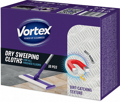 Сухі серветки для підлоги Vortex 28х22 см 10 шт./уп. білі