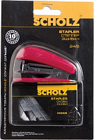 Степлер міні №24/6 16 аркушів + 1000 скоб червоний SCHOLZ