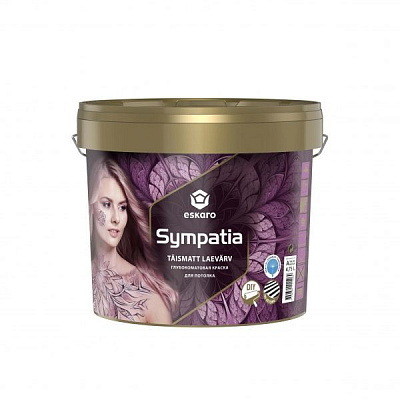 Краска акрилатная водоэмульсионная Eskaro Sympatia для потолков с замедленным временем высыхания глубокий мат Белый 4,75л 4,75кг 