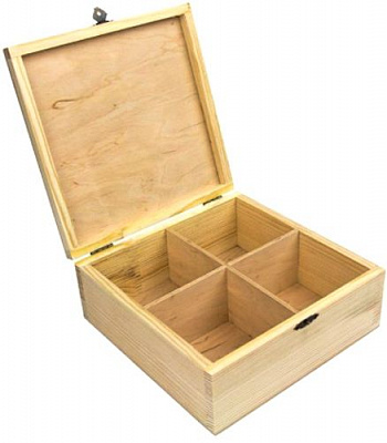 Шкатулка деревянная с замком 4 секции 20х20х8 см