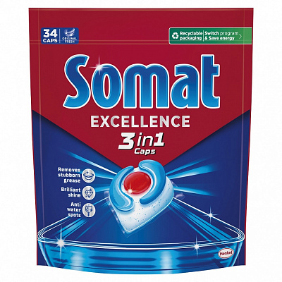 Капсулы для посудомоечных машин Somat Excellence 3-в-1 НОВИНКА!!! 34 шт.