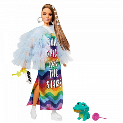Кукла Mattel Barbie Экстра в длинном радужном платье