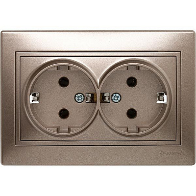 Розетка подвійна із заземленням Lezard Mira 16 А 250 В без шторок світло-коричневий