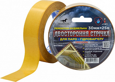 Стрічка Mustang двостороння для паро-гідробар'єру прозора 30 мм x 25