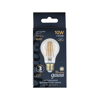 Лампа светодиодная Gauss Fil Gold 10 Вт A60 прозрачная E27 230 В 2400 К 102802010 