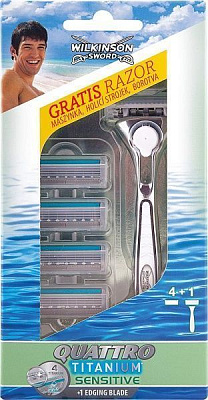 Станок зі змінними картриджами WILKINSON SWORD Quattro Sensitive + змінні касети 5 шт.