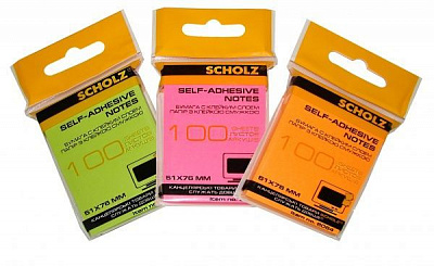 Бумага для заметок с липким слоем 51х76 мм 100 лист. неон цвет в ассортименте 8054 SCHOLZ