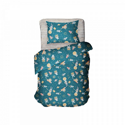 Комплект постельного белья Luna Kids Cosmo бирюзовый с принтом