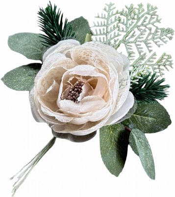 Гілочка декоративна Піоновидна троянда з хвоєю Д.8 см в асортименті SDBF18135