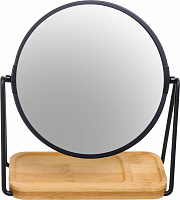 Зеркало косметическое круглое с деревянной подставкой 16,5х7,7 см черный 