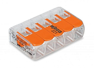 Клемма быстрого монтажа WAGO 221-415 на 5 проводников с рычагами 3 шт. прозрачный 