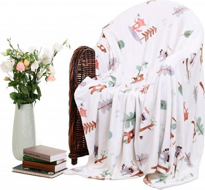 Плед Flannel Let's go 150x200 см білий із принтом La Nuit