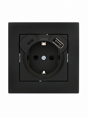 Розетка побутова + USB із заземленням Lezard Vesna IP20 чорний 742-4288-181TC
