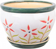 Горшок Viet Thanh Ceramic с блюдцем цветок 30х21 см VT.10633-1 круглый белый с красным 
