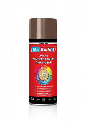 Эмаль аэрозольная Mr.Build универсальная акриловая RAL 8011 коричневый глянец 400 мл