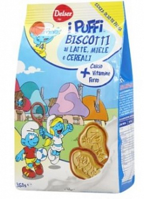 Печенье DELSER Смурфики Песочное детское со злаковой мукой, молоком и медом 350 г 