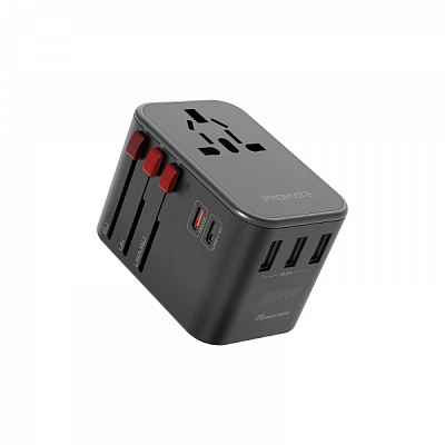 Сетевой адаптер Promate TripMate-33W EU/US/UK/AUS на EU/US/UK/AUS, 2хUSB-С+3хUSB-A 33.5 Вт total Black (tripmate-33w.black) 