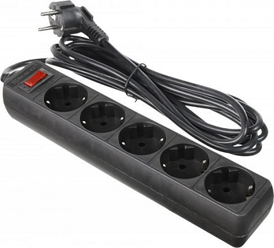 Фильтр-удлинитель Real-el RS-PROTECT с заземлением 5 гн. черный 3 м RS-PROTECT 3m, black (REAL-EL) 