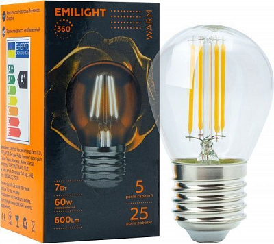 Лампа светодиодная Emilight FIL G45 7 Вт E27 3000 К 220 В прозрачная 