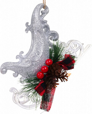 Декоративная подвеска Санки с декором 13x10 см E2633S серебро
