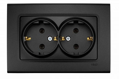 Розетка подвійна із заземленням Viko Linnera Life без шторок без кришки чорна ніч