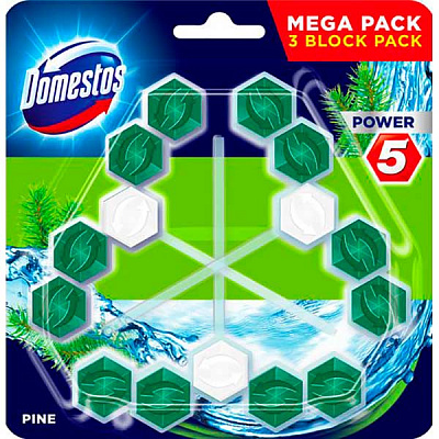 Туалетный блок Domestos Power 5 Trio Свежесть Хвои 3 х 55 г 67836971 
