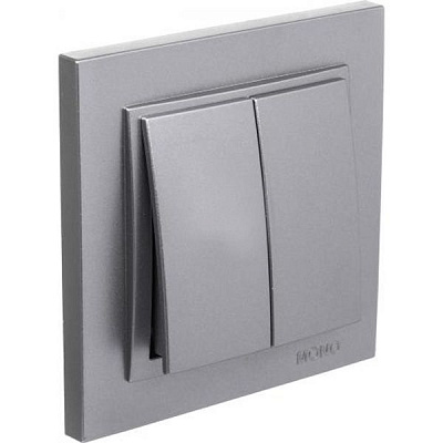 Вимикач двоклавішний Mono Despina без підсвітки 10 А 250В сріблястий 102-212125-102