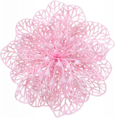 Квітка декоративна новорічна мала рожева присипка 10 см із зажимом