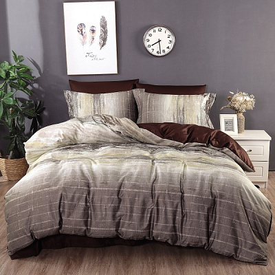 Комплект постельного белья евро коричневый с принтом Word of Dream 