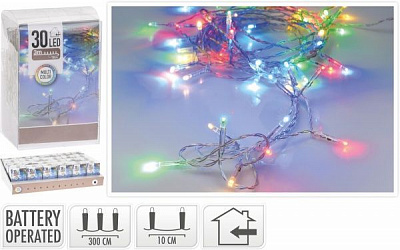 Электрогирлянда разноцветная встроенный светодиод (LED) 30 ламп 3 м