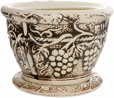 Горщик керамічний Виноград середній круглий 17,1л бежевий із малюнком