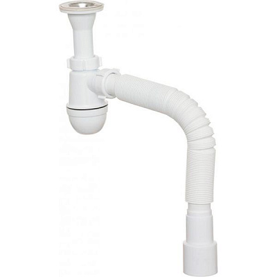 Сифон для умывальника Water House mini, монолитный выпуск, сетка, гибкая труба 32 * 50 LN 06