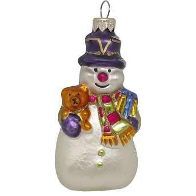 Іграшка на ялинку Сніговик з ведмедиком білий 2339-8