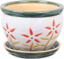 Горшок Viet Thanh Ceramic с блюдцем цветок 23х16 см VT.10633-2 круглый белый с красным 
