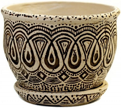 Горщик керамічний Орнамент великий круглий 4,5 л бежевий