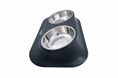 Миска AnimAll подвійна на підставці 2x420 мл чорна