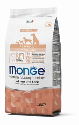 Корм Monge Dog All breeds Puppy & Junior Salmon & Rice 2.5 кг