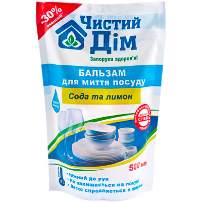 Бальзам для ручного миття посуду Чистий Дім Сода та лимон doy-pack 0,5л