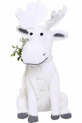 Декорація новорічна лось сидячий з декором біло-синій 38х22х55 см