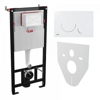 Инсталляция для унитаза Alca Plast Комплект 4в1 AM101/1120 с белой круглой кнопкой M670 и прокладкой M91