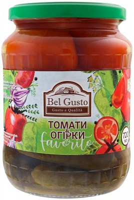 Ассорти овощное Bel Gusto томаты и огурцы маринованные 720мл