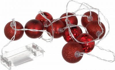 Электрогирлянда линейная с шариками красные встроенный светодиод (LED) 10 ламп 2 м 