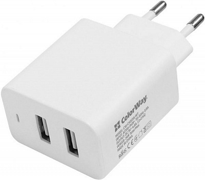 Мережевий зарядний пристрій ColorWay 2USB AUTO ID 4.8A 20W (CW-CHS016-WT)