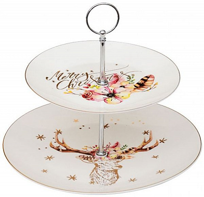 Блюдо двухъярусное для пирожных Рождественский олень 924-458 Lefard 